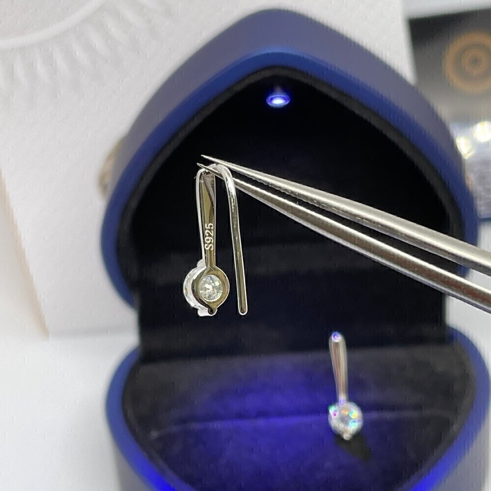 Moissanite Earrings GRA Certified Drop Earrings 18K 925 Silver Round Cut - Picture 7 of 12